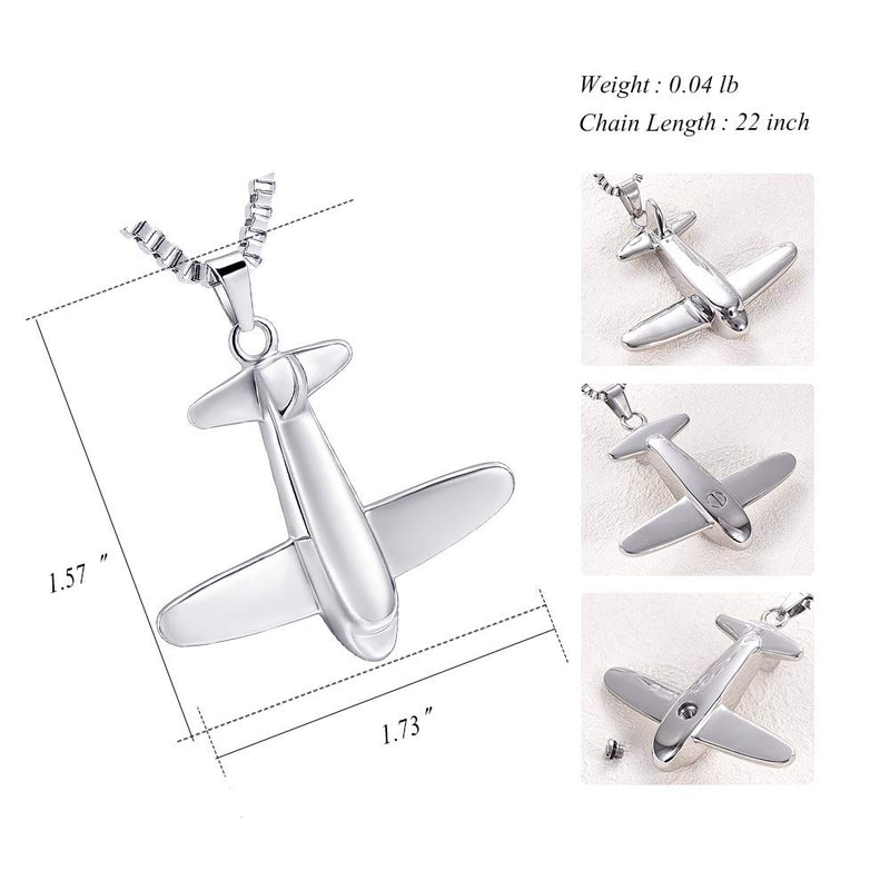 [Australia] - XSMZB Airplane Pendant Cremation Jewelry for Ashes Stainless Steel Memorial Keepsake Urn Necklace Silver 