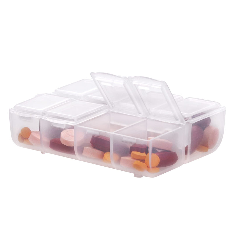[Australia] - kwmobile 8-Compartment Pill Case - Pill Box Pill Organizer Pills Container Portable Holder 3" x 2-1/2" (75mm x 63mm) - Matte Transparent 