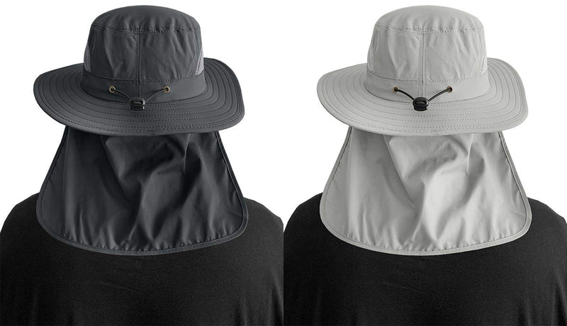 [Australia] - IYEBRAO 2 Pieces Mens Sun Protection Hat with Neck Flap for Fishing Hiking ＆ Garden Dark Grey＆light Grey 