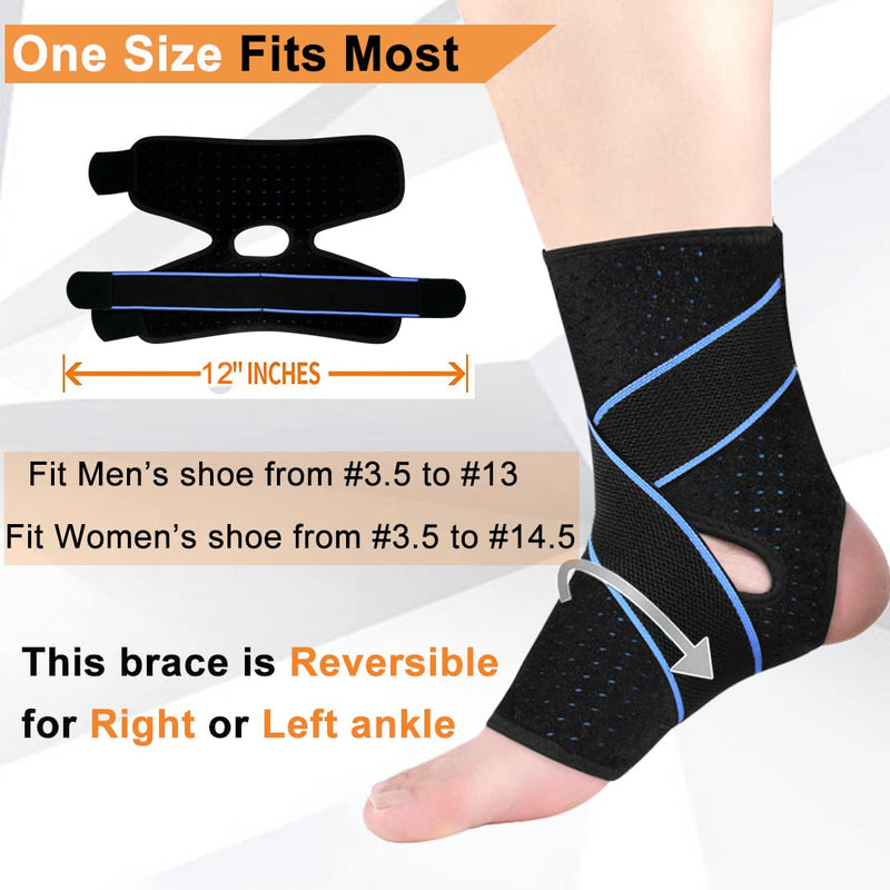 [Australia] - Vinaco ankle brace for women men, 1 pair adjustable compression ankle brace for sprained ankle, Strong support & Breathable ankle support for Injury Recovery, Joint Pain, swelling, ankle wraps support One Size Blue 