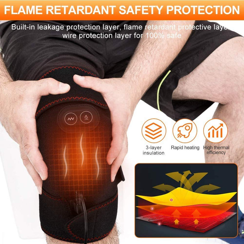 [Australia] - Heat Knee Massager for Knee Warm, Heat Knee Brace Wrap for Arthritis, Knee Heating Pad for Hot/Cold Therapy, Electric Heated Knee Pads Support for Pain Relief, 3 Temperature Control, 1PC for Men Women 