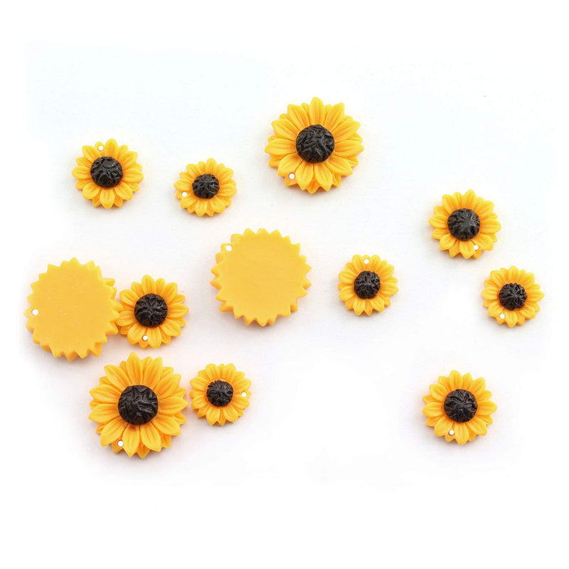 [Australia] - NX Garden 12PCS Yellow Sunflower Girasoles Daisy Flowers Resin Flatback Cabochon with Hole for Necklace Earrings Ring Bracelet Handmade DYD 3 Size 