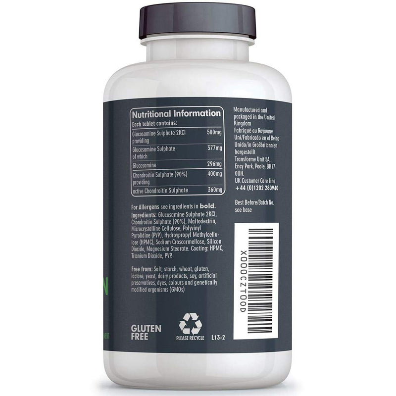[Australia] - Glucosamine and Chondroitin 500mg/400mg High Strength Complex, 365 Tablets Up to 1 Year Supply, with Superior Chondroitin Sulphate (90% Potency), Gluten Free, by Transforme 