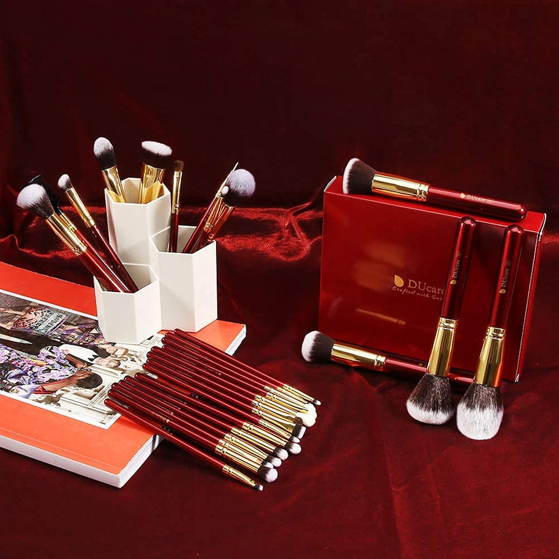 [Australia] - DUcare Makeup Brushes with Box 27Pcs Professional Makeup Brush Set Premium Synthetic Hair Kabuki Foundation Blending Make Up Brushes Kit, Gift for Women- Red red27pcs 