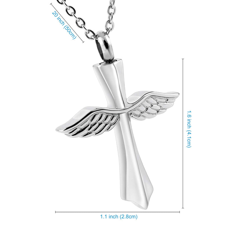 [Australia] - Cross Wing Cremation Urn Pendant Necklace in Stainless Steel, Urn Necklace for Human Ashes and Pet Loss, Memory Sympathy Gift, Keepsake Jewelry, Perfume Bottle Jewelry 