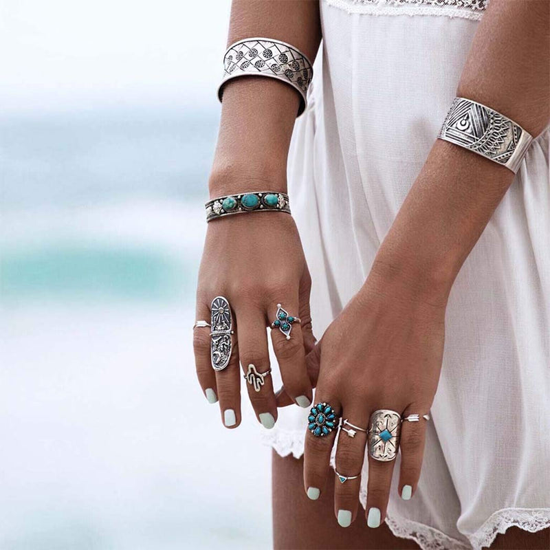 [Australia] - Yean Boho Ring Set Silver Statement Rings Joint Knuckle Ring Set Midi Stacking Rings for Women and Girls(Pack of 9) (Boho) 