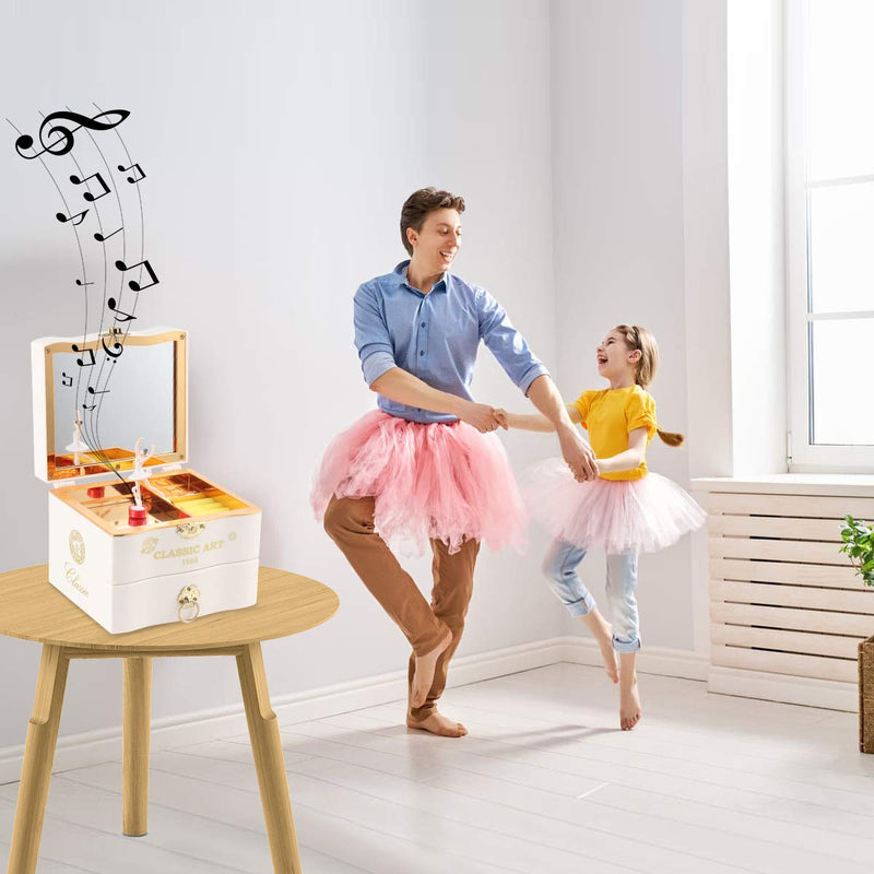 [Australia] - Brynnl Musical Jewelry Box, Ballerina Themed Girl's Musical Jewellery Storage Box White Wind Up Music Case with Drawer and Swan Lake Tune Gift for Daughter Girlfriend on Christmas Birthday Valentine's 