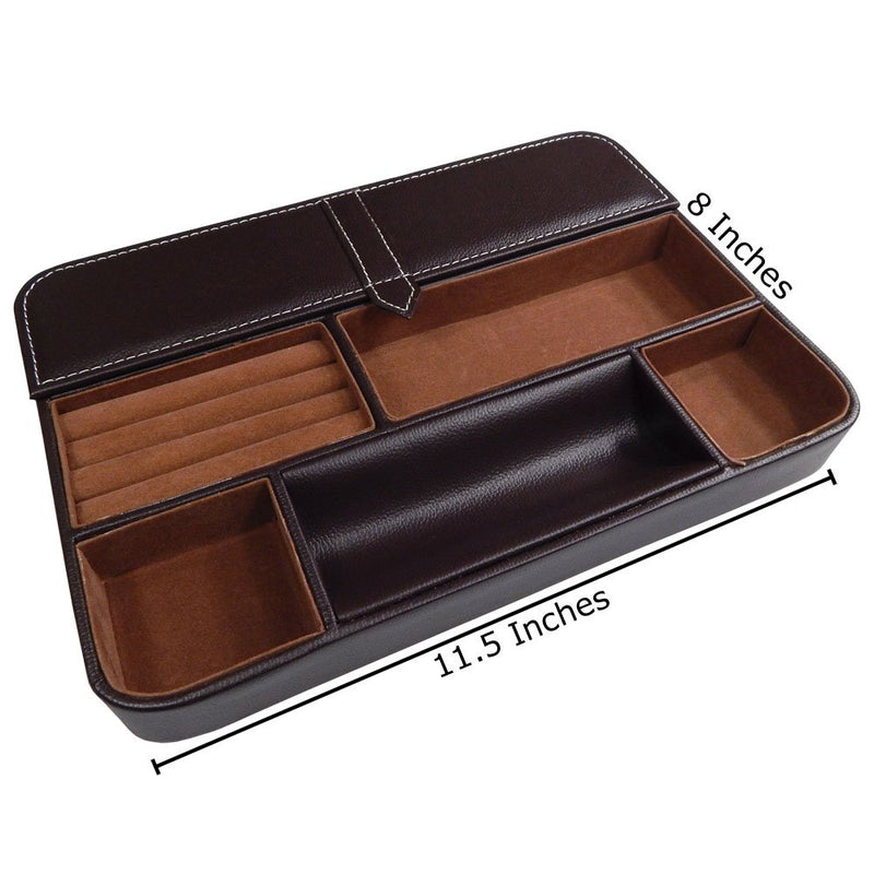 [Australia] - Profile Gifts Max 6 Compartment Valet Tray and Leatherette Organizer Box for Wallets, Coins, Keys, and Jewelry 