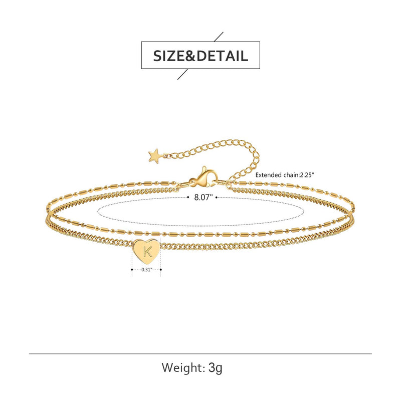 [Australia] - Ankle Bracelets for Women Teen Girls with 14K Real Gold Plated,Summer Beach Accessories,Gold Anklet Chain with Heart Initial, Cute Letter Chains Anklet Jewelry Gifts for Wife Girlfriend Daughter BFF HLAB41-K 