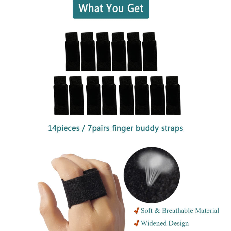 [Australia] - 14PCS Broken Finger Buddy Wraps for Arthritis Pain Injury, Non-Slip Buddy Loops For Finger Straps for Treating/Taping Sprained, Jammed, Fractured Fingers 14pcs-black 