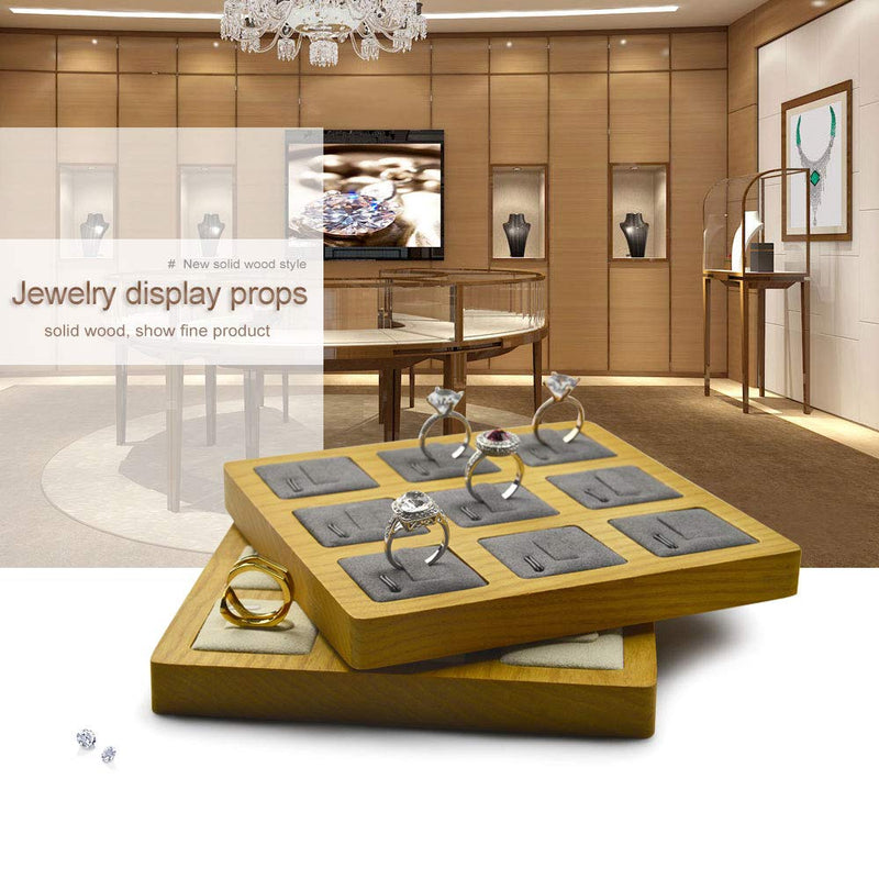 [Australia] - Oirlv Solid Wood Ring Display Stand Showcase Ring Display Organizer Tray 9 Bits Ring Holder (Grey) Grey 