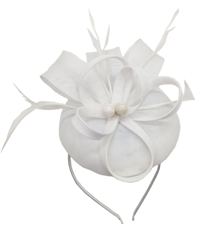 [Australia] - Biruil Women's Fascinator Hat Imitation Sinamay Feather Tea Party Pillbox Flower Derby A White 