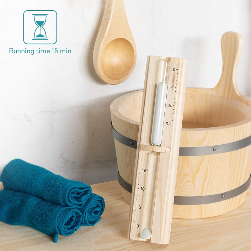 [Australia] - Navaris Sauna Hourglass Sand Timer - Classic Wall-Mounted Sand Hour Glass for Saunas - Pine Wood, Sand and Heat-Resistant Glass - 29.5 x 7.5 x 4 cm 