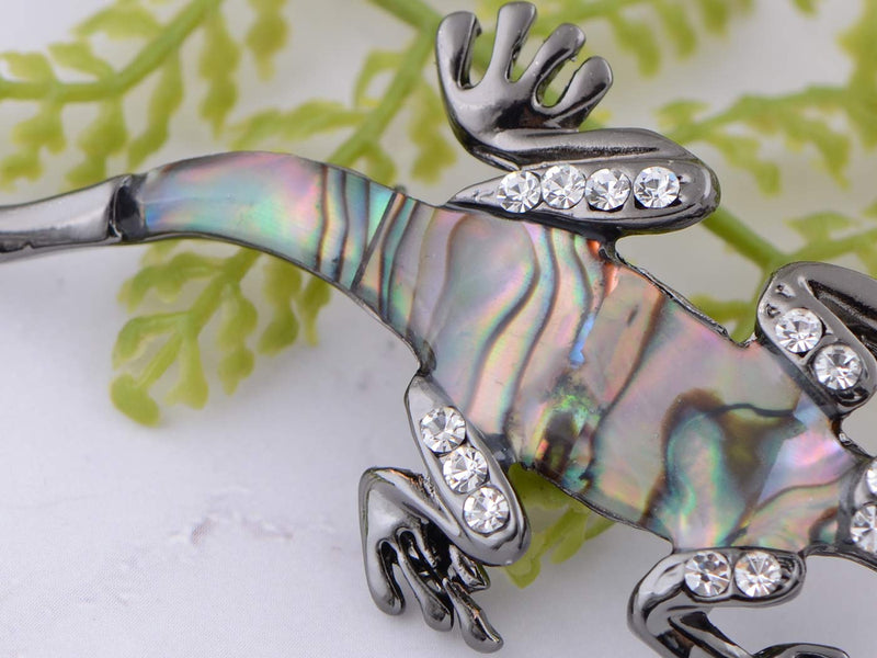 [Australia] - Alilang Gunmetal Clear Crystal Colored Rhinestones Abalone Lizard Brooch Pin 