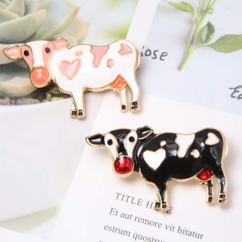 [Australia] - 2pcs Charming Milk Cow Brooch Pins Alloy Enamel Dairy Cow Breastpin Lapel Pin Set Cloth Decoration for Women Teen Girl Kids 