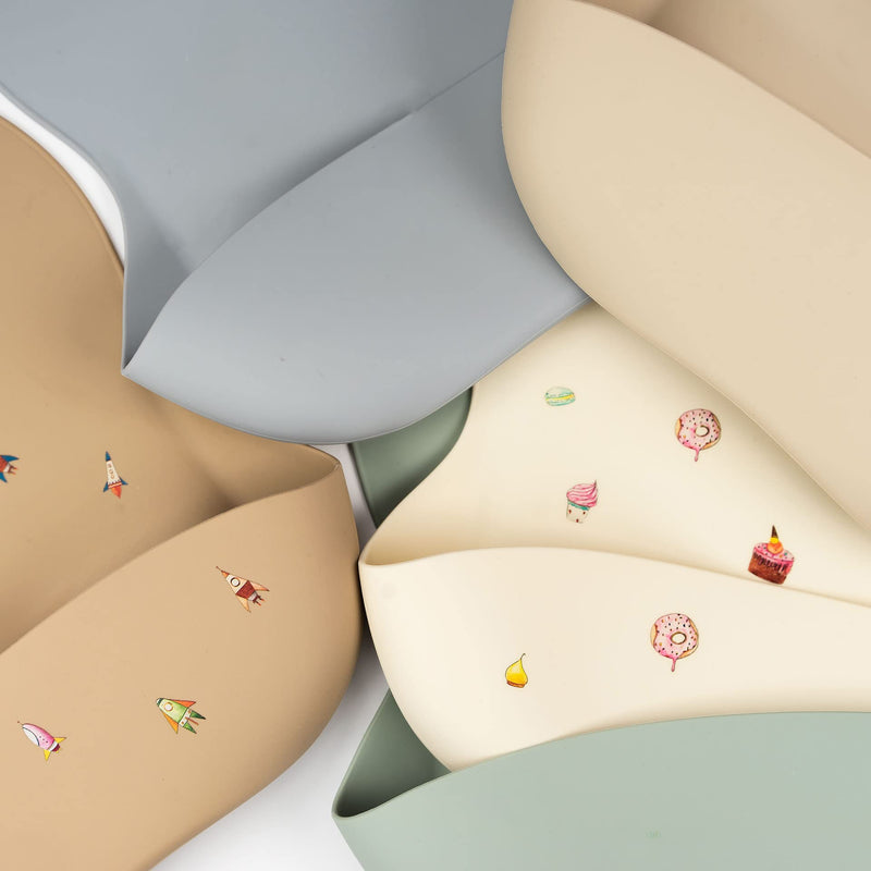 [Australia] - J. Børn Baby Bib With Food Catcher For Baby Led Weaning - BPA-Free Food-Grade Silicone, Easy Clean - Eco-Friendly Baby Essentials, Gift Wrapped with Stickers Included Beige 