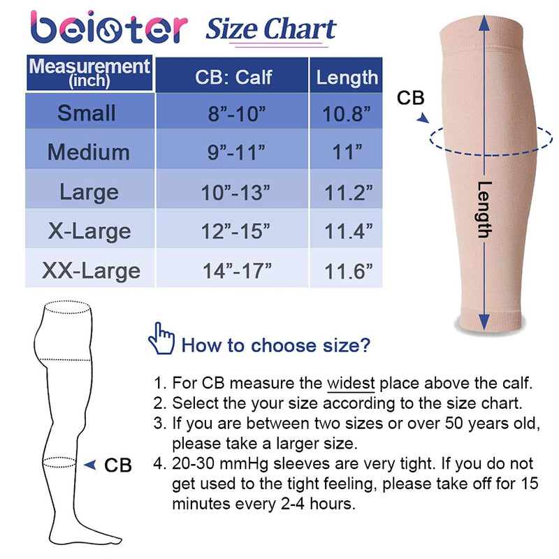 [Australia] - Beister 1 Pair Compression Calf Sleeves (20-30mmHg), Perfect Calf Compression Socks for Running, Shin Splint, Medical, Calf Pain Relief, Air Travel, Nursing, Cycling Large Beige 