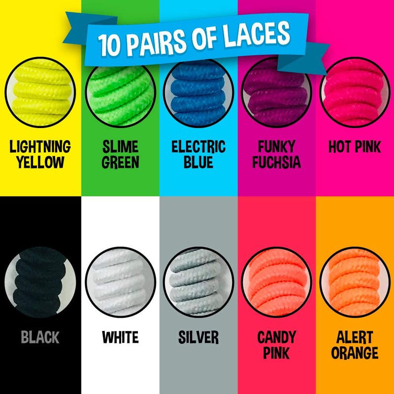 [Australia] - Silly Feet No Tie Shoelaces Kids Shoe Laces Curly Twisty Elastic Shoe Strings Children Toddler Laces 10 Pairs Neon 