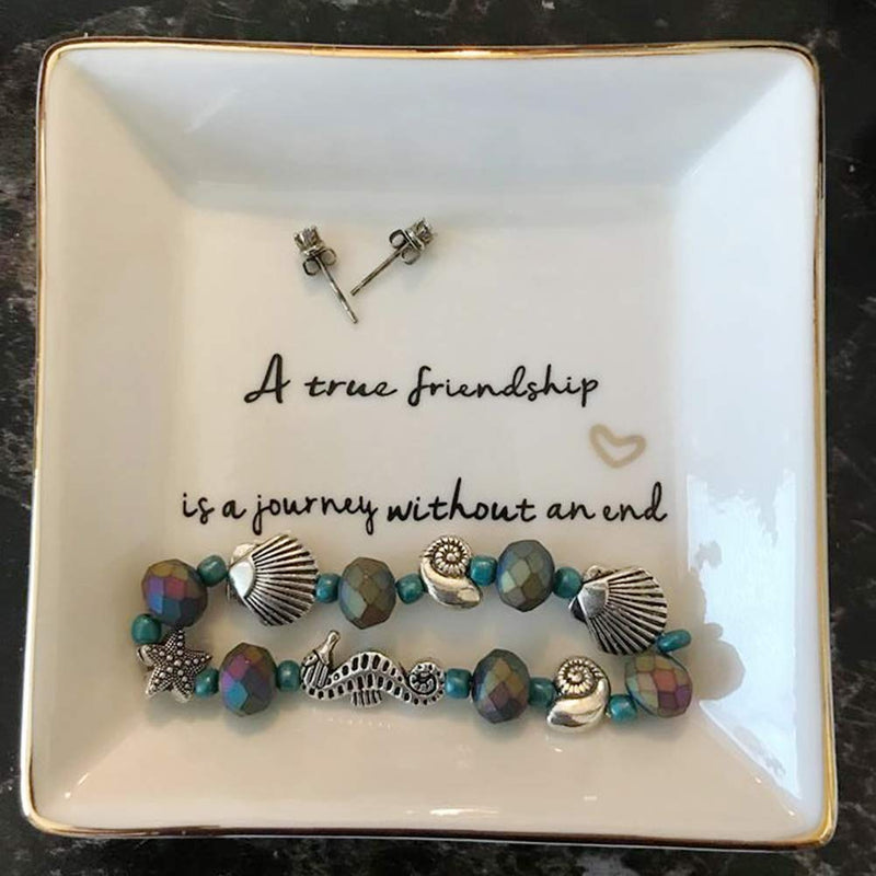 [Australia] - HOME SMILE Friends Gifts for Her Ring Trinket Dish-A True Friendship is a Journey Without an end-Birthday Gifts for Friends Female 