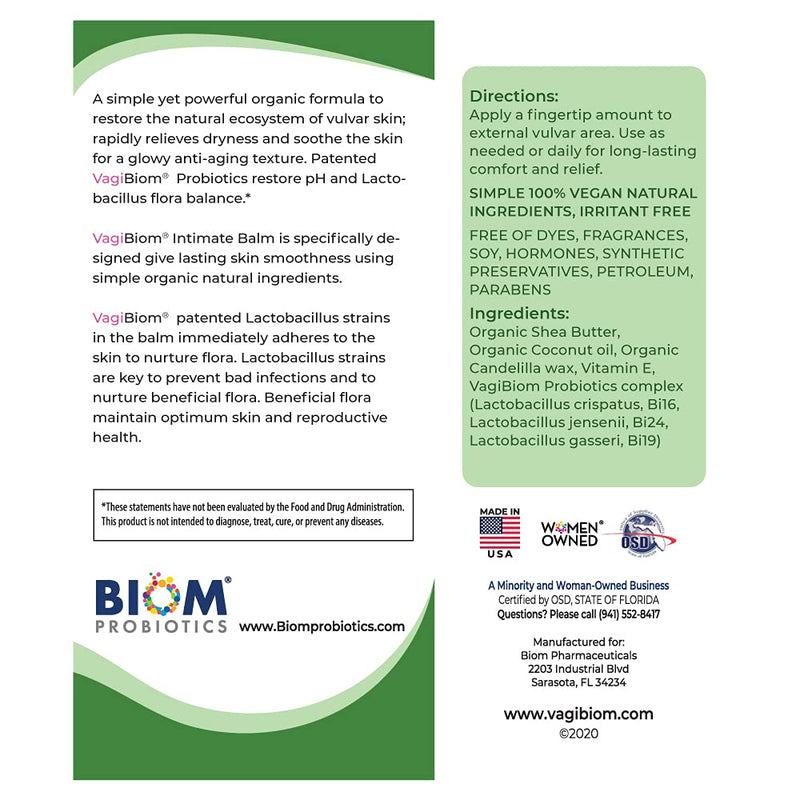 [Australia] - Biom Probiotic Intimate Skin Soothing Probiotics Soft Balm SheaButter with VagiBiom Probiotics for Skin Care. 100% NATURAL - NO PARABENS. VEGAN FORMULA. Maintain Optimal pH, and relieves Feminine discomfort 