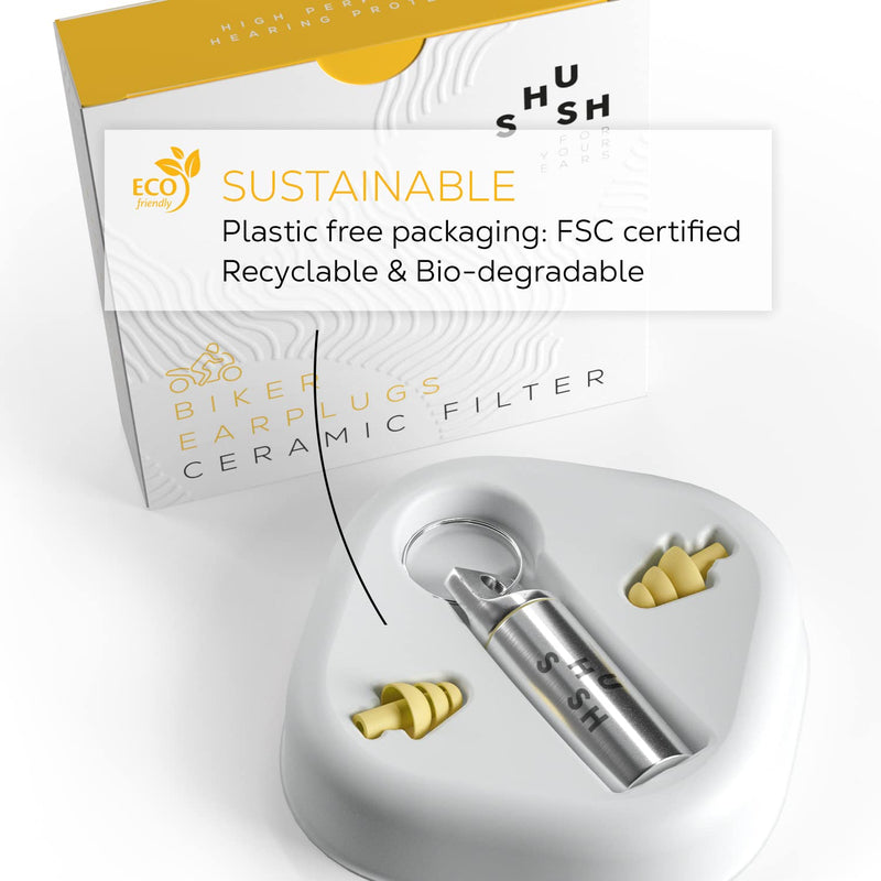 [Australia] - Motorcycle Ear Plugs - Shush Biker - Prevent Hearing Loss from Wind Noise - High Performance Hearing Protection with Ceramic Filter (SNR 24 dB) - Reusable 365x 