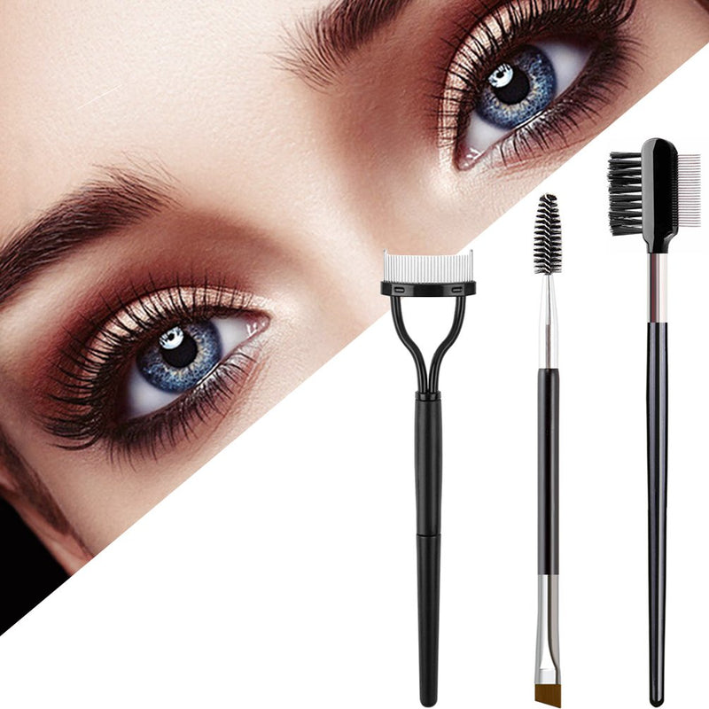 [Australia] - KINGMAS 3Pcs Duo Eyebrow Brush and Spoolie & Eyelash Comb Curlers & Steel Brow Brush Comb Makeup Grooming Tool 