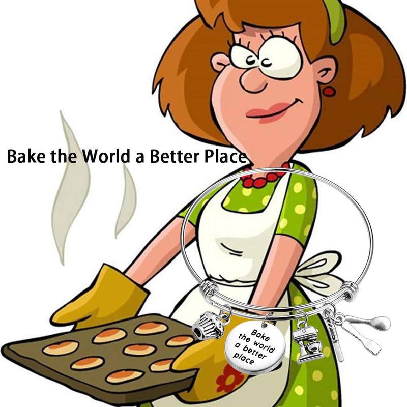 [Australia] - MAOFAED Gift for Baker Bake The World a Better Place Culinary Student Gifts Bake Lover Keychain Gift Baker Bracelet 
