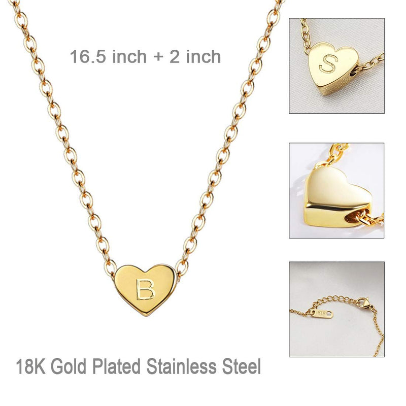 [Australia] - MOMOL Initial Heart Necklace, 18K Gold Plated Stainless Steel Small Dainty Heart Pendant Necklace Personalized Name Necklace Tiny Letters Charm Necklace for Girls Gold B 