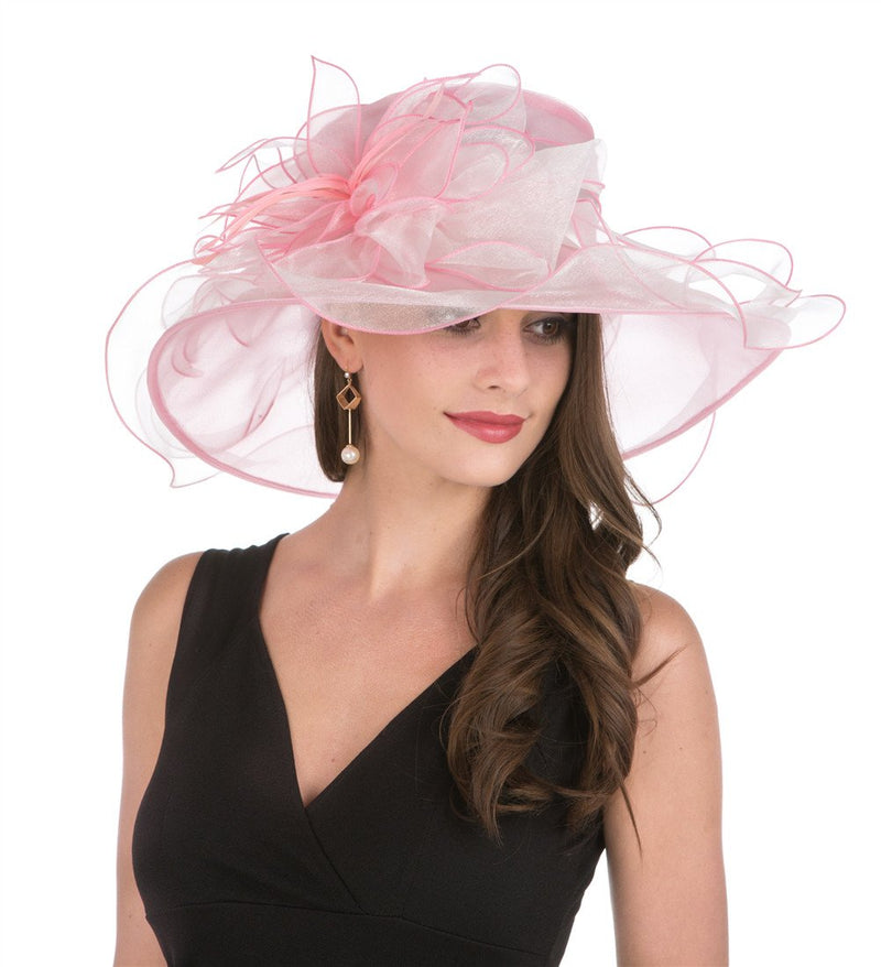 [Australia] - SAFERIN Women's Organza Church Kentucky Derby Fascinator Bridal Tea Party Wedding Hat 2867-pink and Beige Flower 