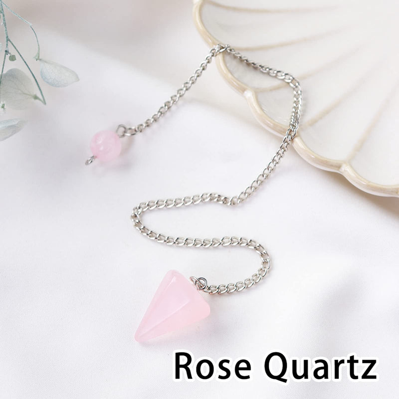 [Australia] - Small Rose Quartz Crystal Pendulum, Gemstone Crystal Pendulum, for Dowsing, Reiki Healing Meditation, Attracts Love, Scrying 