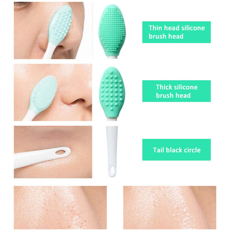 [Australia] - AKOAK 2 Pcs Environmentally Friendly Silicone Head Double-sided Cleaning Brush, Blackhead/Cutin/Pore Brush, Beauty and Skin Care Cleaning Tool (mint green) mint green 