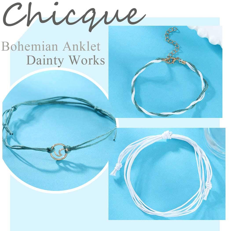 [Australia] - Chicque Bohemian Wave Anklet Set Turquoise Bead Foot Jewelry Woven Ankle Bracelets for Women and Girls 5Pcs 