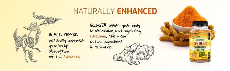 [Australia] - Organic Turmeric Curcumin 2130mg per Serving with Ginger and Black Pepper - 180 Vegan Capsules - High Strength Supplement 