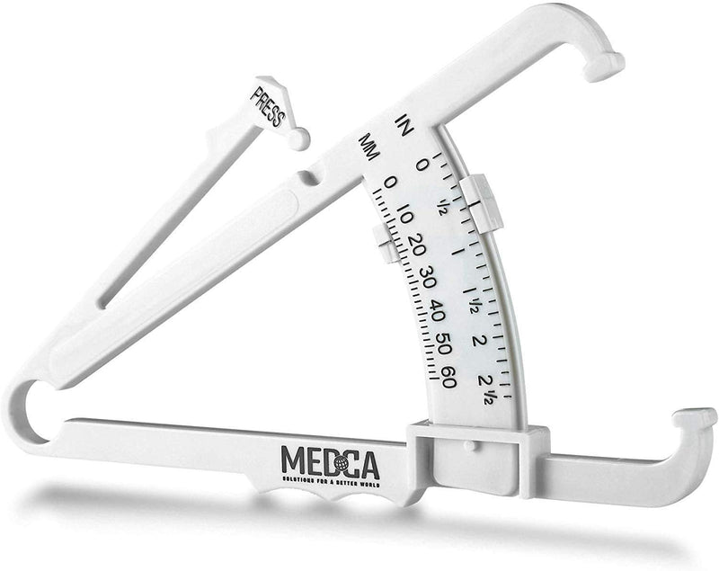 [Australia] - Body Tape Measure and Skinfold Caliper Body Fat Monitor Set - (Pack of 2) - Double Sided Body Tape Measures (150 cm /60 inches) - Skin Fold Body Fat Analyzer and BMI Measurement Tool, White by MEDca 