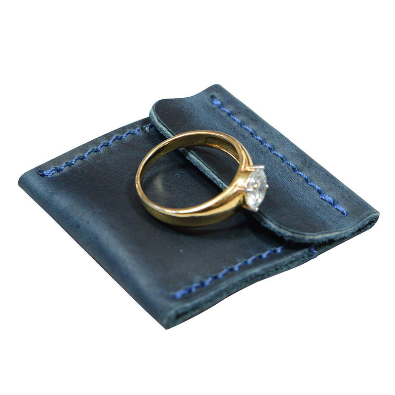 [Australia] - Hide & Drink, Leather Wedding Ring Case, Slim Engagement Pouch, Marriage, Cute Gifts, Handmade - Slate Blue 