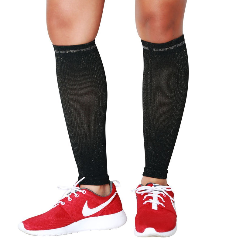 [Australia] - Calf Sleeves - #1 Compression Leg Sleeve for Runners - Men and Women Shin Sleeves Black with Copper Yarn Small/Medium 
