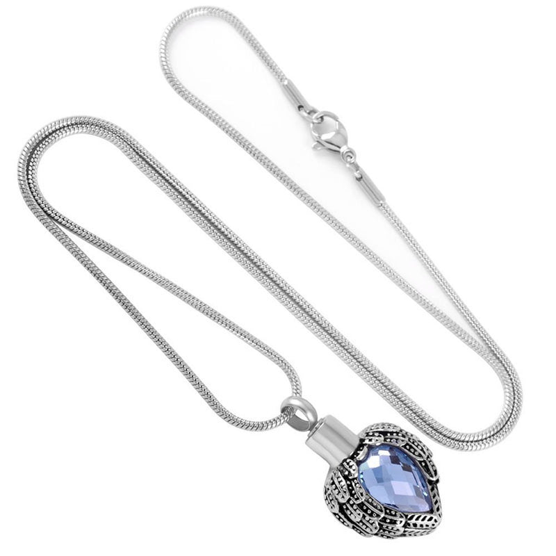 [Australia] - Glass Angel Wings Heart Cremation Urn Necklace Memorial Jewelry for Ashes Urn Locket Pendant - Always in My Heart Blue 