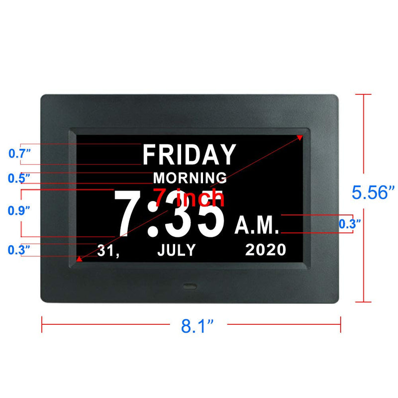 [Australia] - Extra Large Digital Calendar Day Clocks with 12 Alarms Non-Abbreviated Day and Date Time Senior Dementia Clock for Vision impaired Memory Loss Elderly 7010 Black 