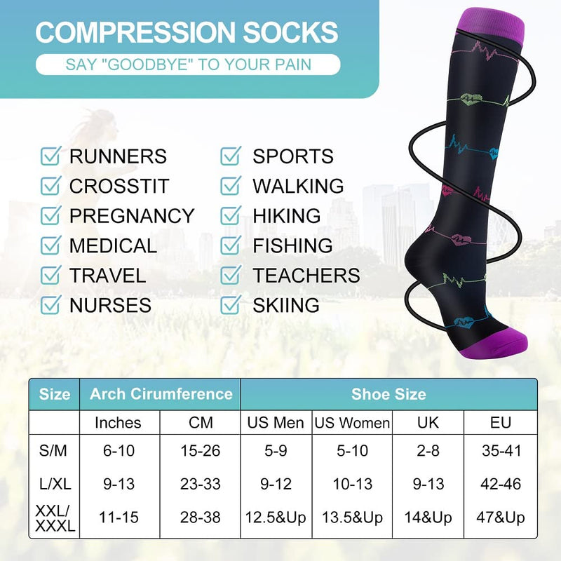 [Australia] - Compression Socks, (7 Pairs) for Men & Women 15-20 mmHg is Best for Athletics, Running, Flight Travel, Support S-M Black 