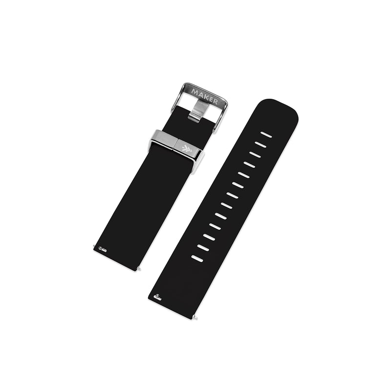 [Australia] - Maker Watch Co. | Soft Silicone Quick Release Replacement Watch Strap | Multiple Colors | 18MM, 20MM, 22MM | Engravable Steel Buckle Black 