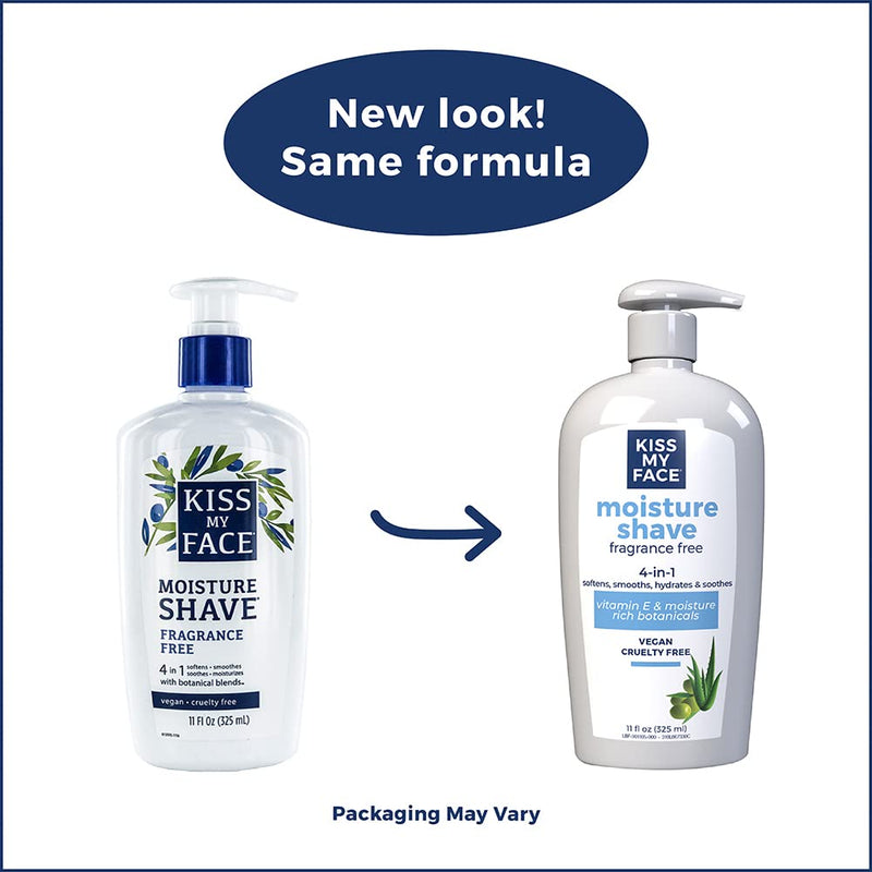 [Australia] - Kiss My Face Fragrance Free Moisture Shave, 4 In 1 Shaving Cream, Cruelty Free And Vegan, With Added Olive Oil And Aloe Leaf Extract, Vitamin E Rich, 11 fl Oz Pump Bottle 11 Fl Oz (Pack of 1) 