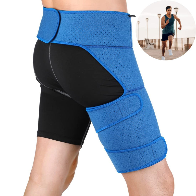 [Australia] - Groin Support Wrap Compression Hip Brace Thigh Sleeve Adjustable Pain Relief for Hip, Groin, Quad, Hamstring Fit Thigh Support For Men Women 