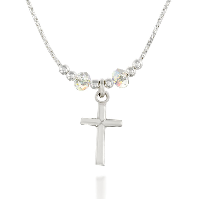 [Australia] - Stera Jewelry Silver Necklace Choice of Cross Pendants Made with Swarovski Crystals, 16 + 4 inches Plain Cross_AB Crystal 