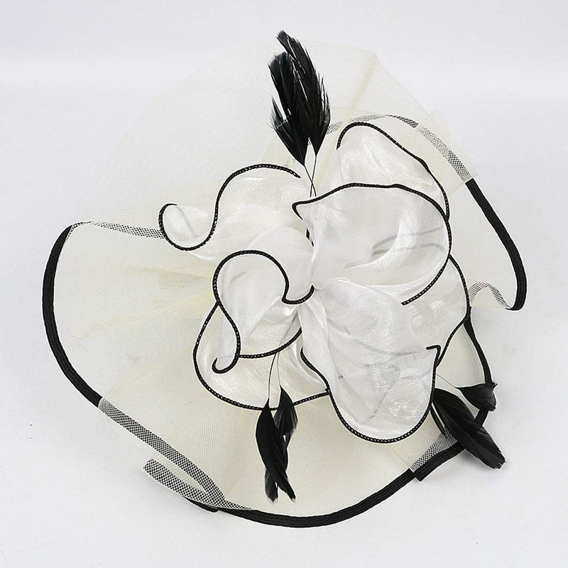 [Australia] - Sinamay Feather Fascinators Womens Pillbox Flower Derby Hat for Cocktail Ball Wedding Church Tea Party Black and White 