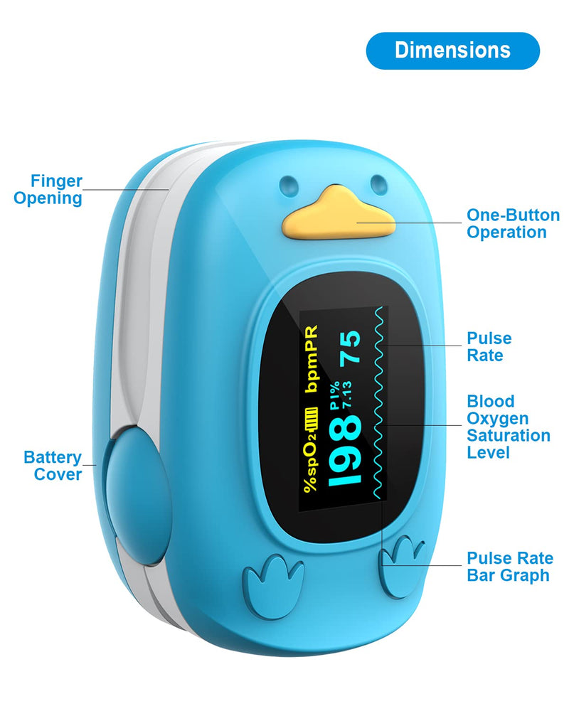 [Australia] - Children Fingertip Pulse Oximeter Blood Oxygen Saturation Monitor for Baby Kids and Pediatric Portable Oxygen Monitor with OLED Screen Included Batteries Blue 