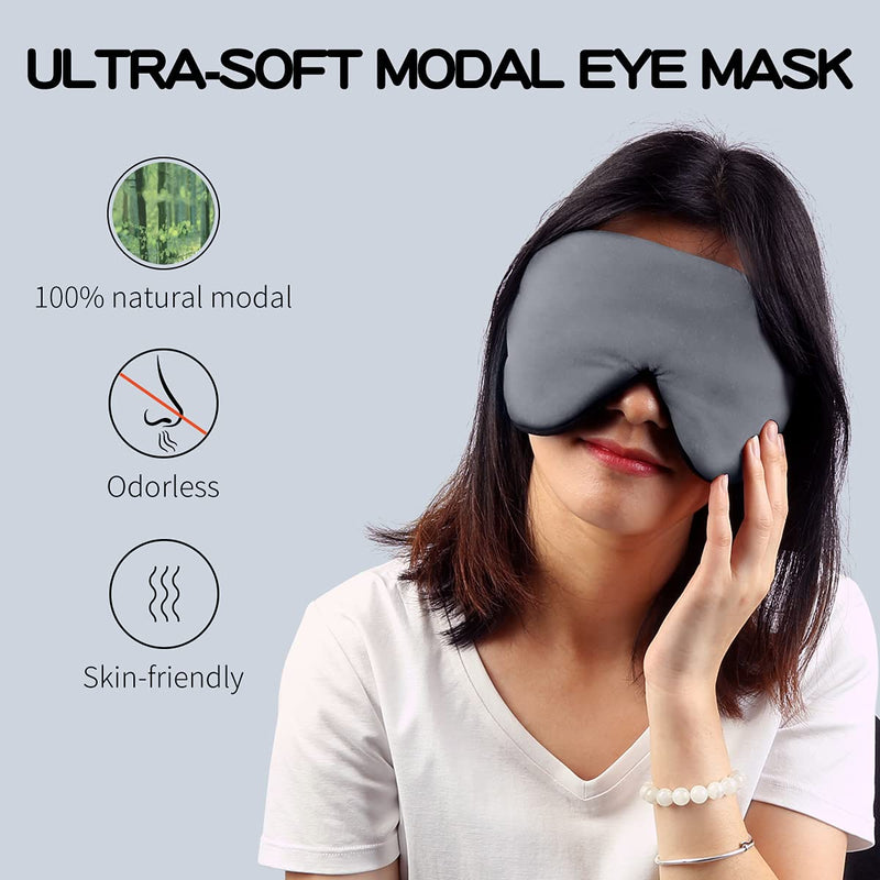 [Australia] - Amazon Brand - Eono Ultra-Comfort Sleep Mask with Adjustable Strap for Men Women Natural Modal Fabric Light Block Eye Mask for Bed, Travel, Office Sleeping (Grey) Grey 