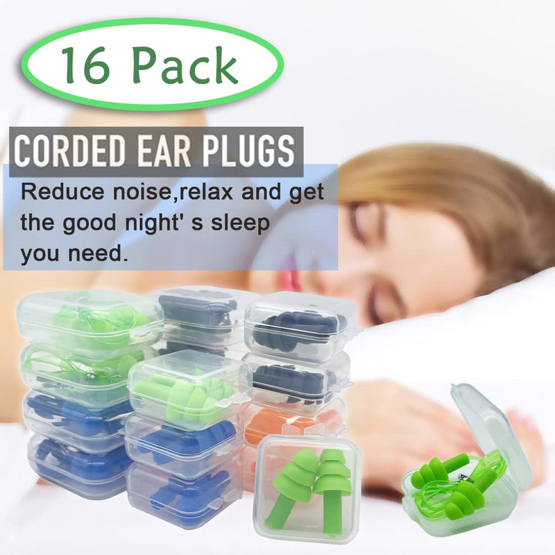 [Australia] - Ear Plugs for Sleeping,16 Pairs Noise Canceling Ear Plugs Soft Reusable Silicone Earplugs Waterproof Noise Reduction Earplugs for Concert,Swimming,Study,Loud Noise,Snoring 