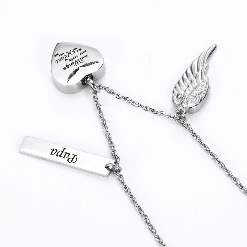 [Australia] - BGAFLOVE Heart Urn Necklace for Ashes with Wings Cremation Jewelry for Ashes -Your Wings were Ready But My Heart was Not Papa angel wings 