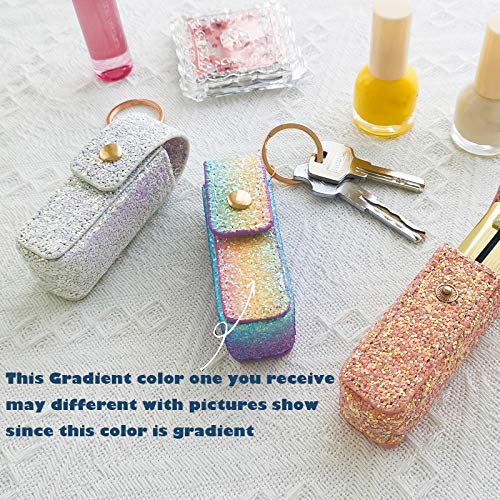 [Australia] - Small Bling Lipstick Case Holder Keychain Protective Cases Organizer Bag for Purse, 3 PACKS (White + Yellow + Gradient）, 2.8x3.0x8.5cm (1.1x1.2x3.3 inch) 