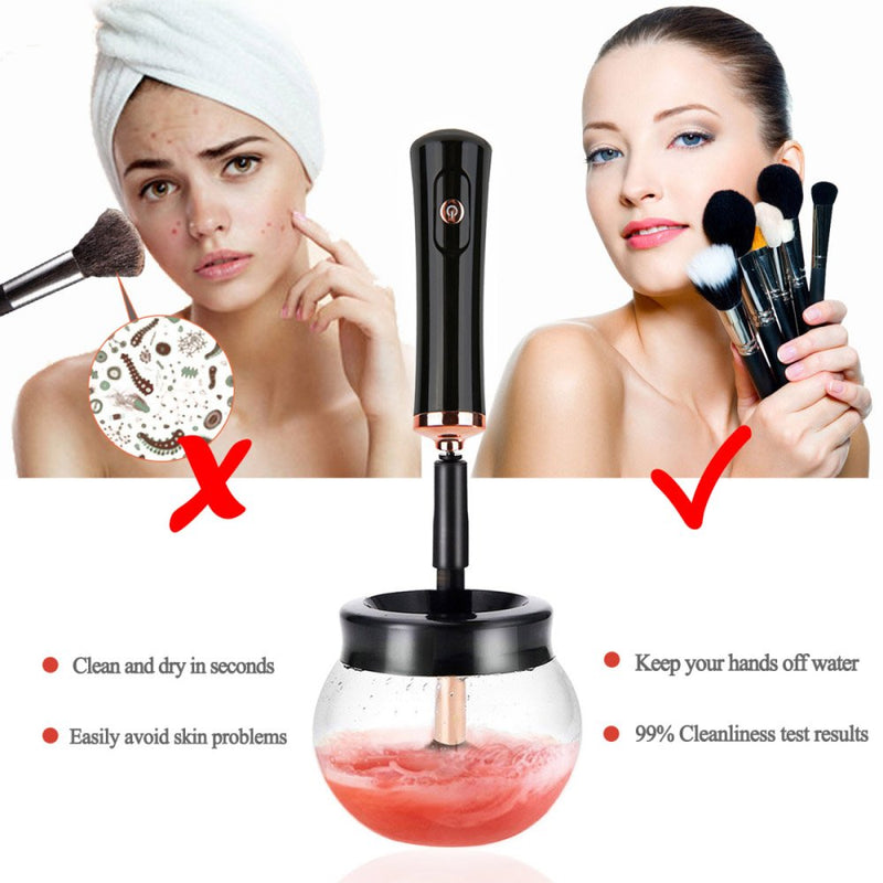 [Australia] - Premium Makeup Brush Cleaner Dryer Super-Fast Electric Brush Cleaner Machine Automatic Brush Cleaner Spinner Makeup Brush Tools (Black) 